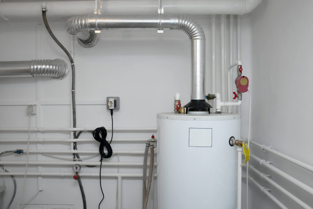 Partial view of boiler with newly connected pipes